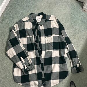 Aerie Hunter Green and White Checkered Flannel Shirt